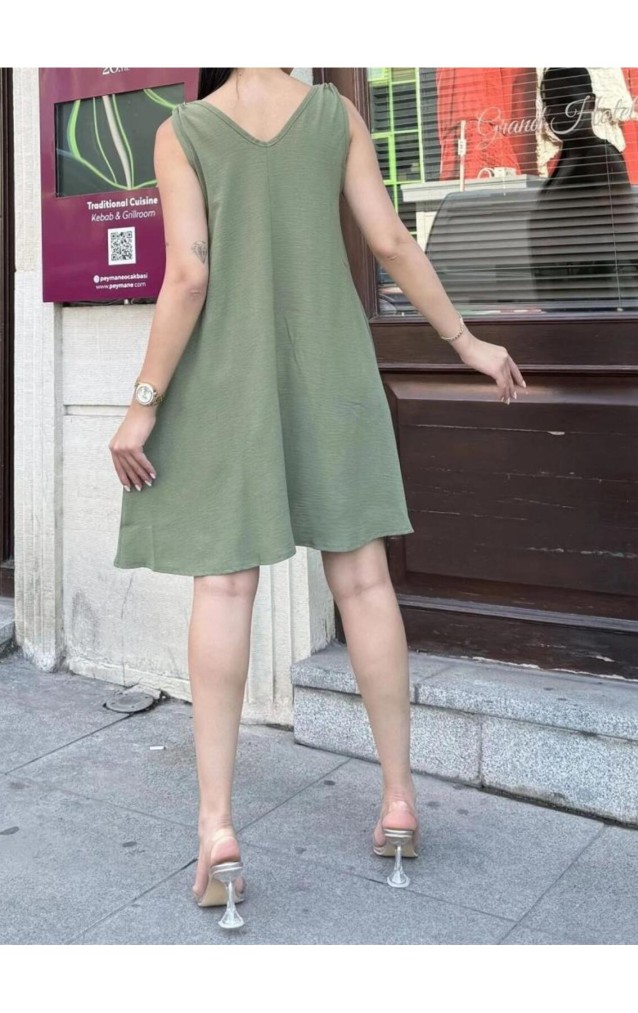 Pasaklı Giyim Kadın V Yaka Elbise 3264275 Haki
