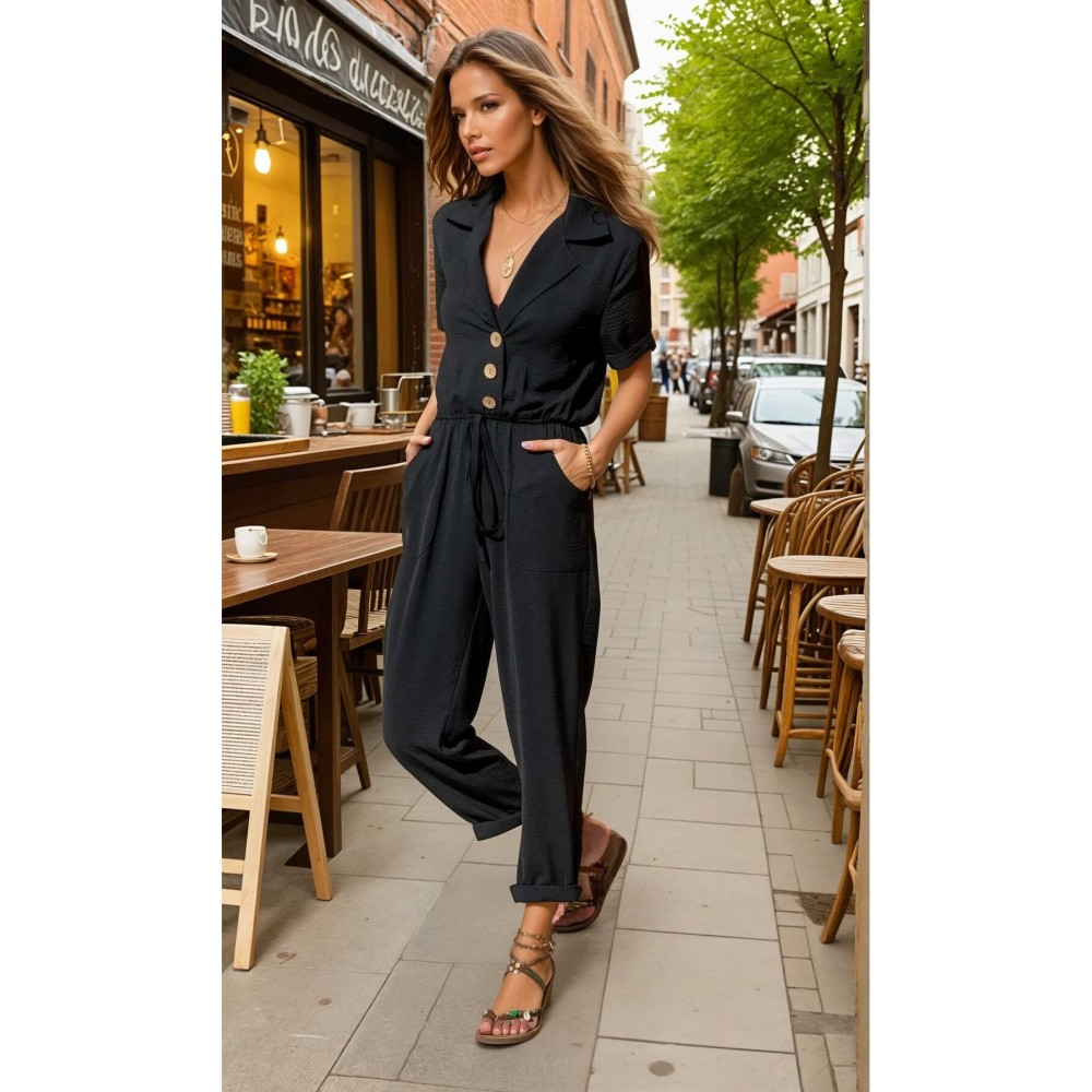 Pasaklı Giyim Pasaklı Giyim Kadın Beli Büzgülü Tulum Siyah - Premium Kadın Giyim