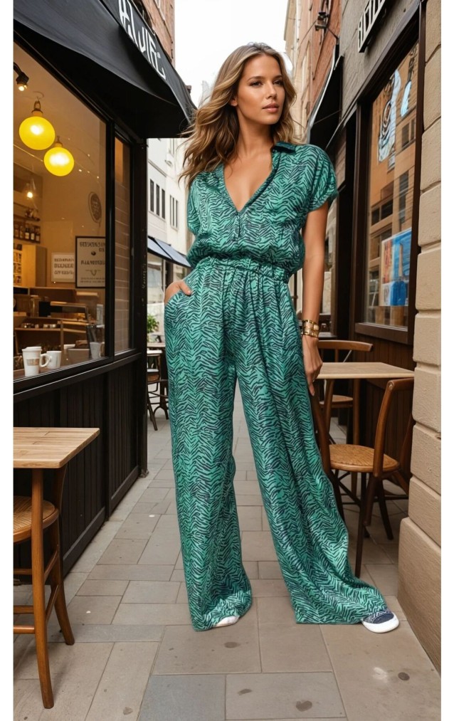 Pasaklı Giyim Kadın Beli Lastikli Saten Tulum  3235451 Zümrüt