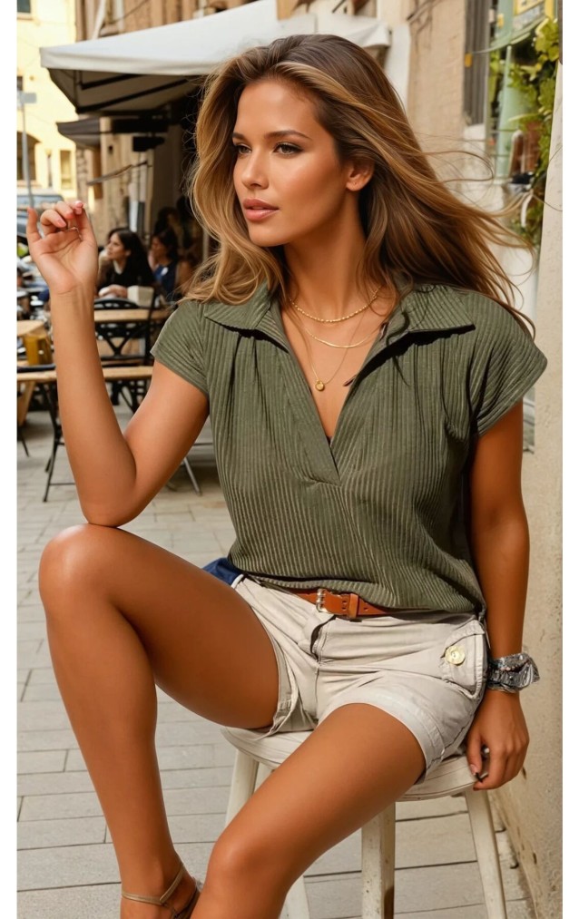 Pasaklı Giyim Kadın Kaşkorse Viskon Polo Yaka T-shirt 2879242 Haki