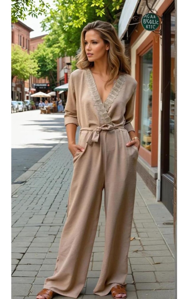 Pasaklı Giyim Kadın Hasır Detaylı Tulum 2946462 Bej