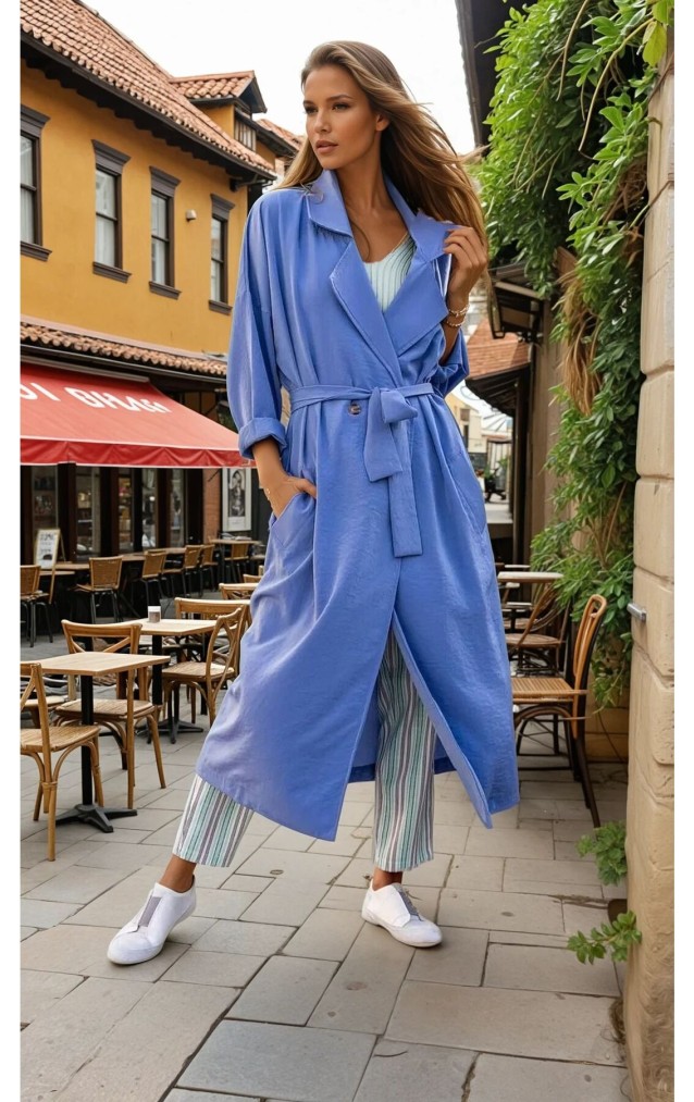 Pasaklı Giyim Kadın Ekstra Oversize Trençkot 3335451 Mavi