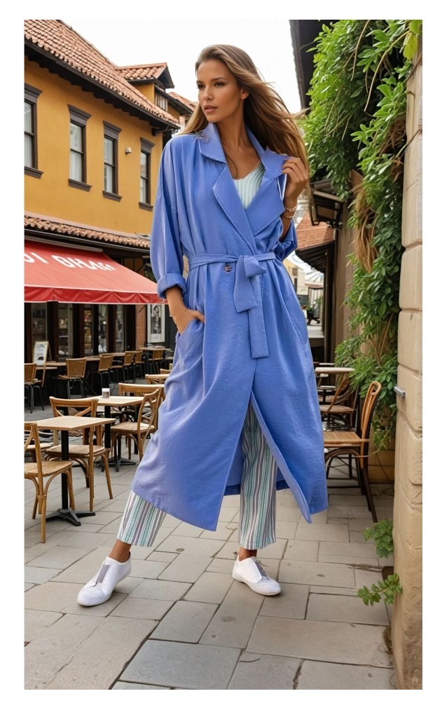 Pasaklı Giyim Kadın Ekstra Oversize Trençkot 3335451 Mavi