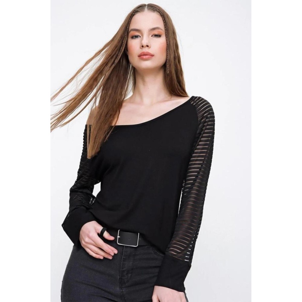 Pasaklı Giyim Pasaklı Giyim Kadın Kol Detaylı Bluz Siyah - Premium Kadın Giyim