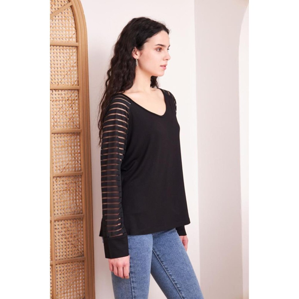 Pasaklı Giyim Pasaklı Giyim Kadın Kol Detaylı Bluz Siyah - Premium Kadın Giyim