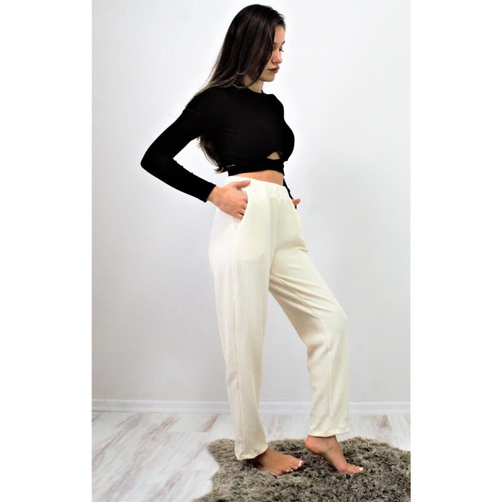 Pasaklı Giyim Pasaklı Giyim Yumuşak Doku Rahat Pantolon Ekru - Premium Kadın Giyim