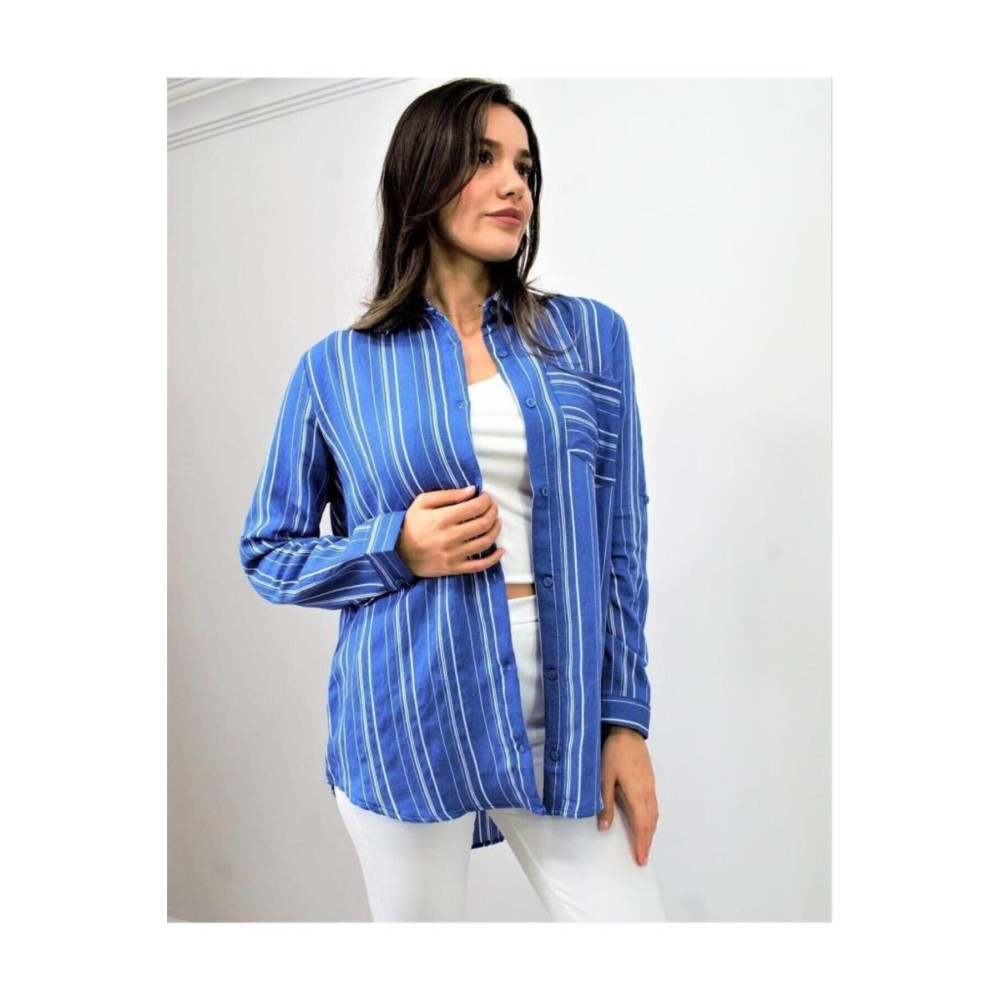 Pasaklı Giyim Pasaklı Giyim Kadın Çizgili Gömlek İndigo - Premium Kadın Giyim