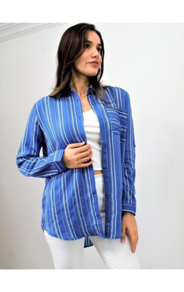 Pasaklı Giyim Kadın Çizgili Gömlek 3266190 İndigo