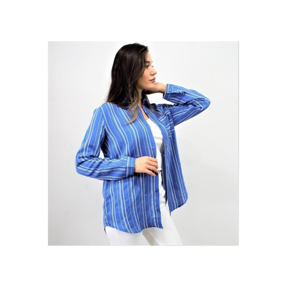 Pasaklı Giyim Pasaklı Giyim Kadın Çizgili Gömlek İndigo - Premium Kadın Giyim
