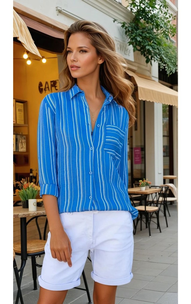 Pasaklı Giyim Kadın Çizgili Gömlek 3266190 İndigo
