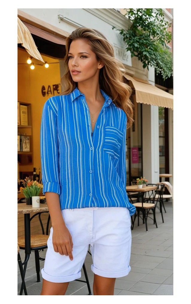 Pasaklı Giyim Kadın Çizgili Gömlek 3266190 İndigo