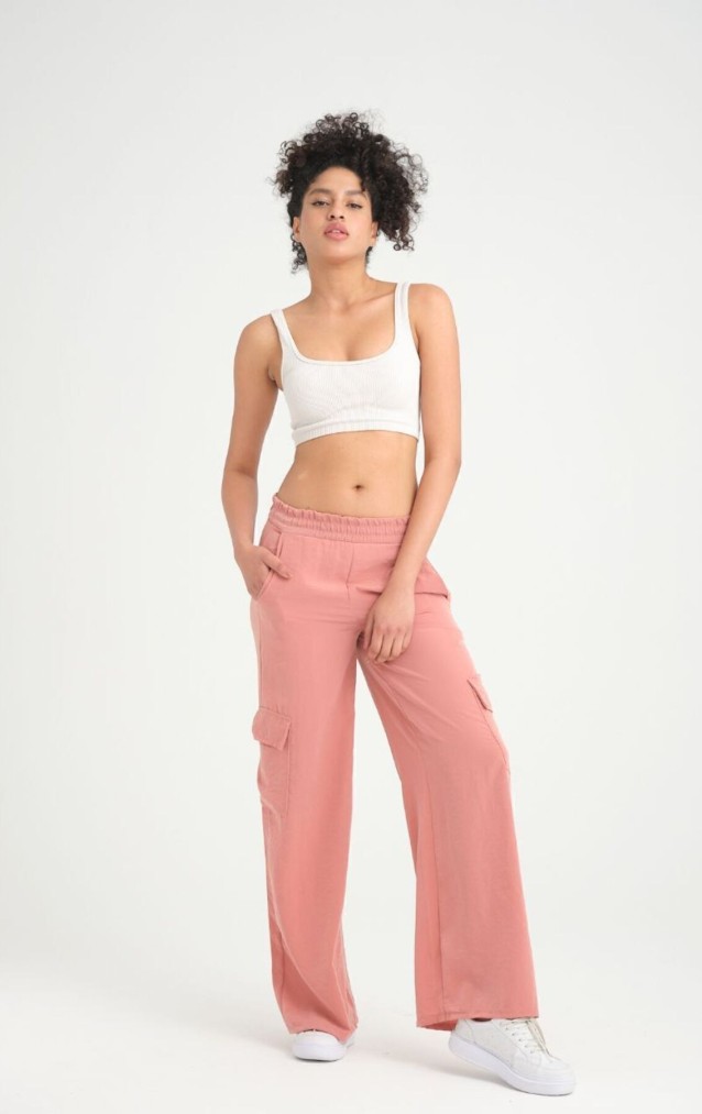 Pasaklı Giyim Kadın Gülkurusu Kupra Kumaş Cepli Beli Lastikli Bol Paça Kargo Pantolon 3600308