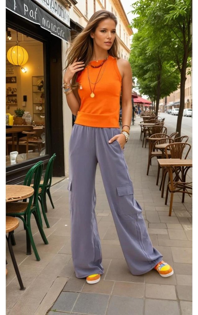 Pasaklı Giyim Kadın Kaliteli Yumuşak Kupra Kumaş Cepli Beli Lastikli Bol Paça Kargo Pantolon Gri 3600308