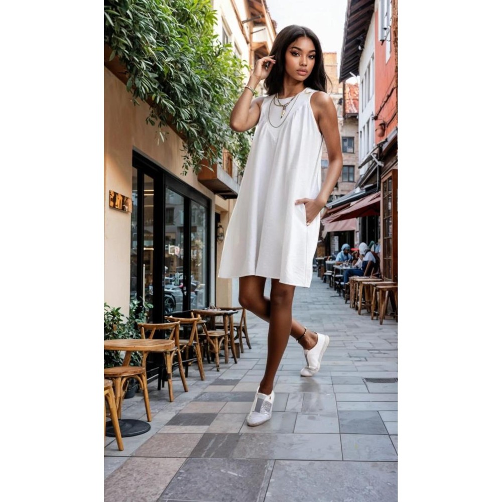 Pasaklı Giyim Pasaklı Giyim Kadın Piliseli Elbise Beyaz - Premium Kadın Giyim