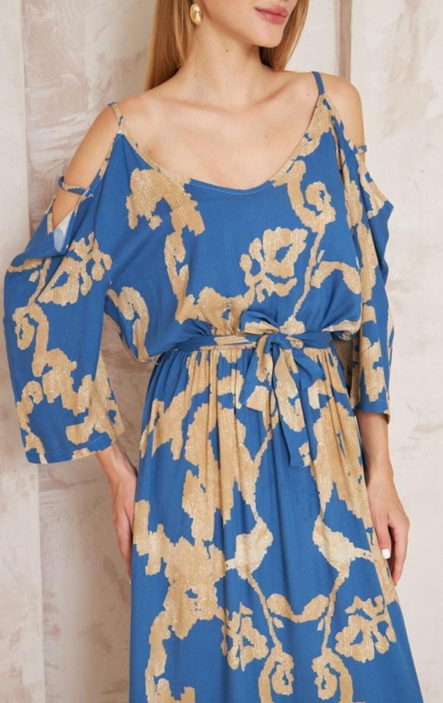 Pasaklı Giyim Kadın Omuz Dekolte Elbise 3628 İndigo