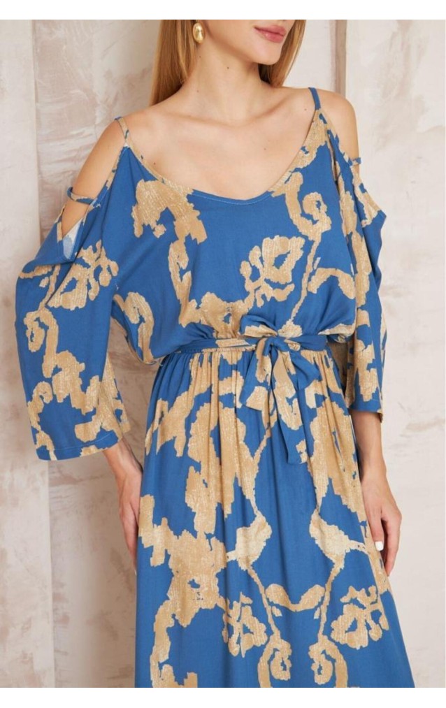 Pasaklı Giyim Kadın Omuz Dekolte Elbise 3628 İndigo