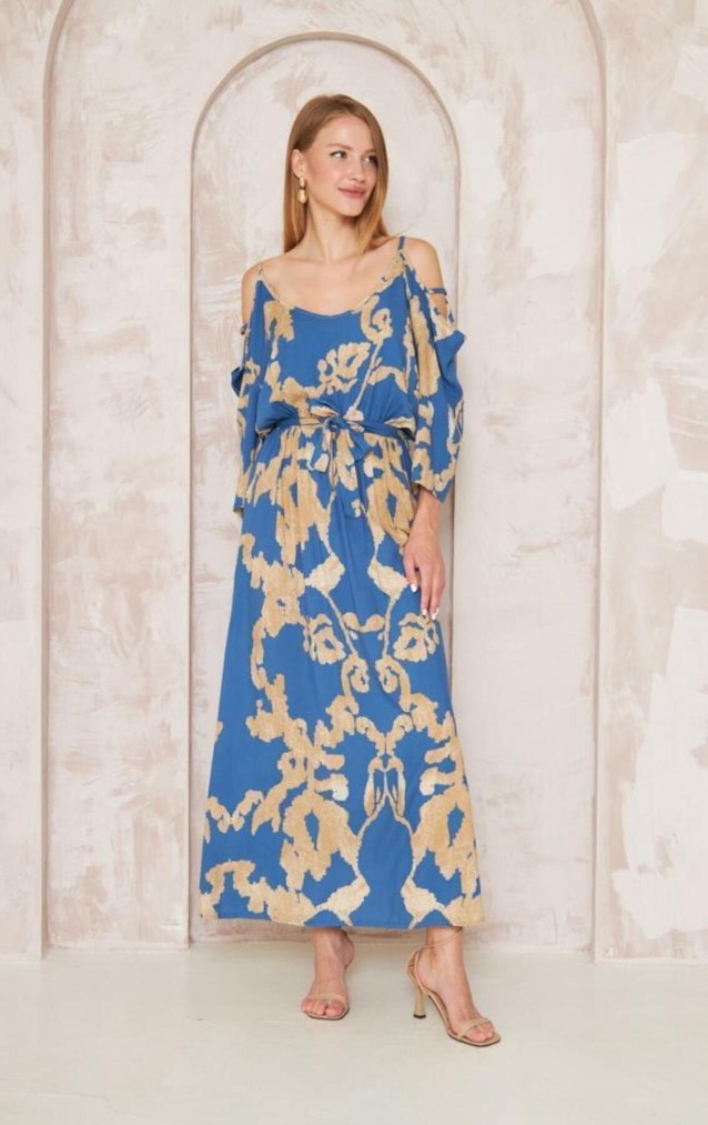 Pasaklı Giyim Kadın Omuz Dekolte Elbise 3628 İndigo