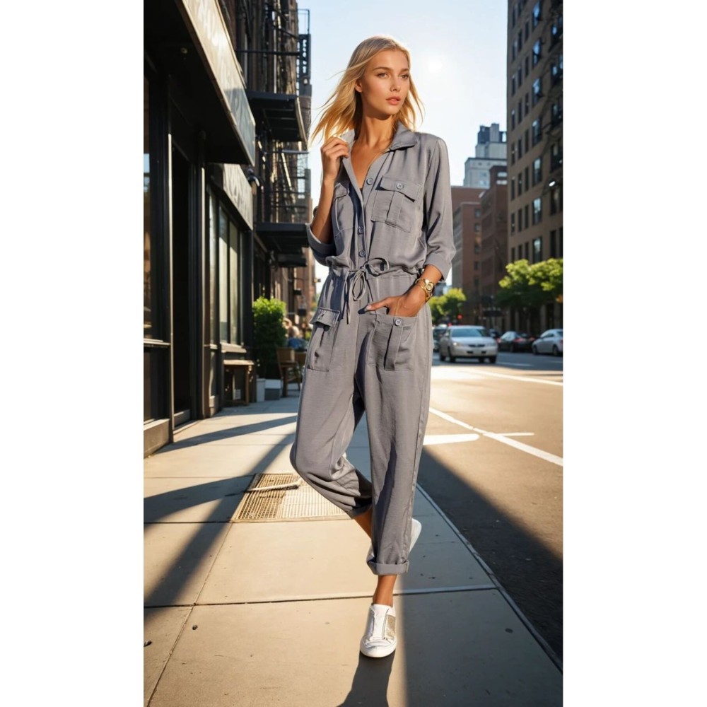 Pasaklı Giyim Pasaklı Giyim Kadın Safari Tulum Oversize Antrasit - Premium Kadın Giyim