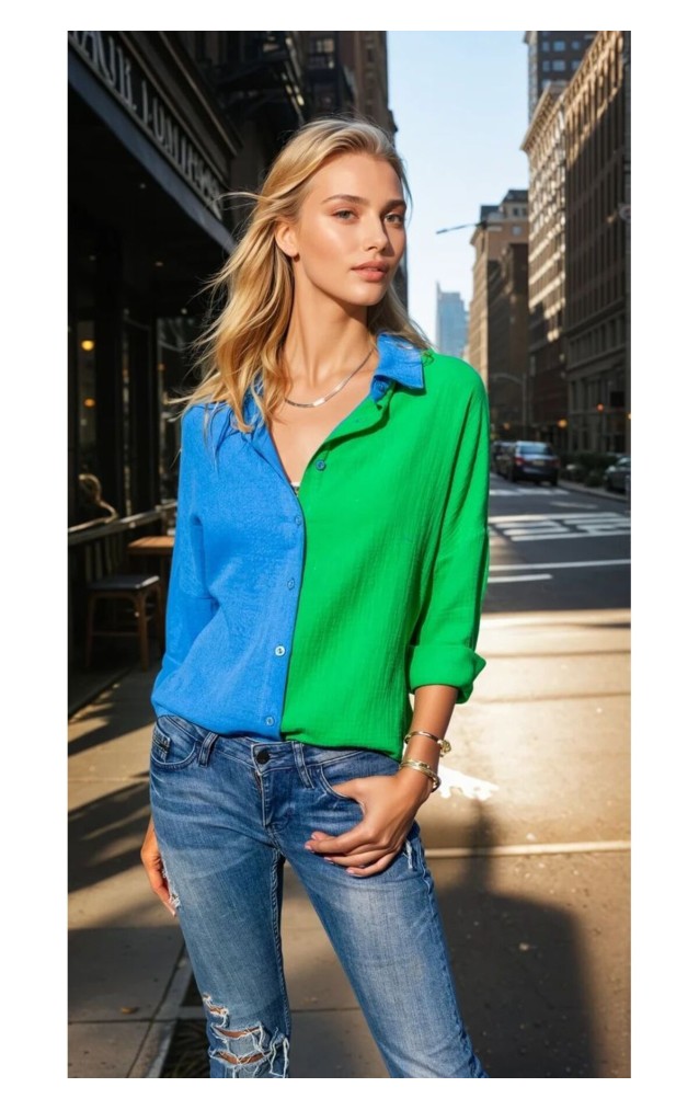 Pasaklı Giyim Kadın Müslin %100 Pamuk Salaş Gömlek 3458275 Mavi-Yeşil