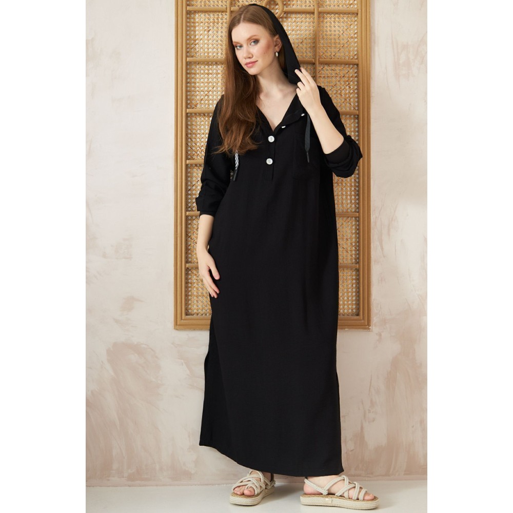 Pasaklı Giyim Pasaklı Giyim Kadın Sırtı Baskılı Kapüşonlu Elbise Siyah - Premium Kadın Giyim