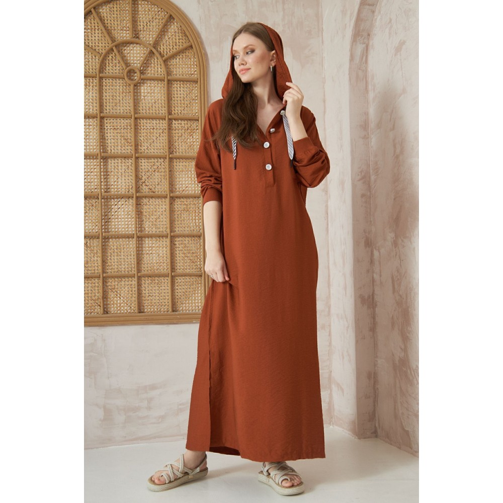 Pasaklı Giyim Pasaklı Giyim Kadın Sırtı Baskılı Kapüşonlu Elbise Kiremit - Premium Kadın Giyim