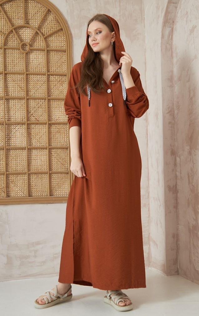 Pasaklı Giyim Kadın Sırtı Baskılı Kapüşonlu Elbise 3225550 Kiremit