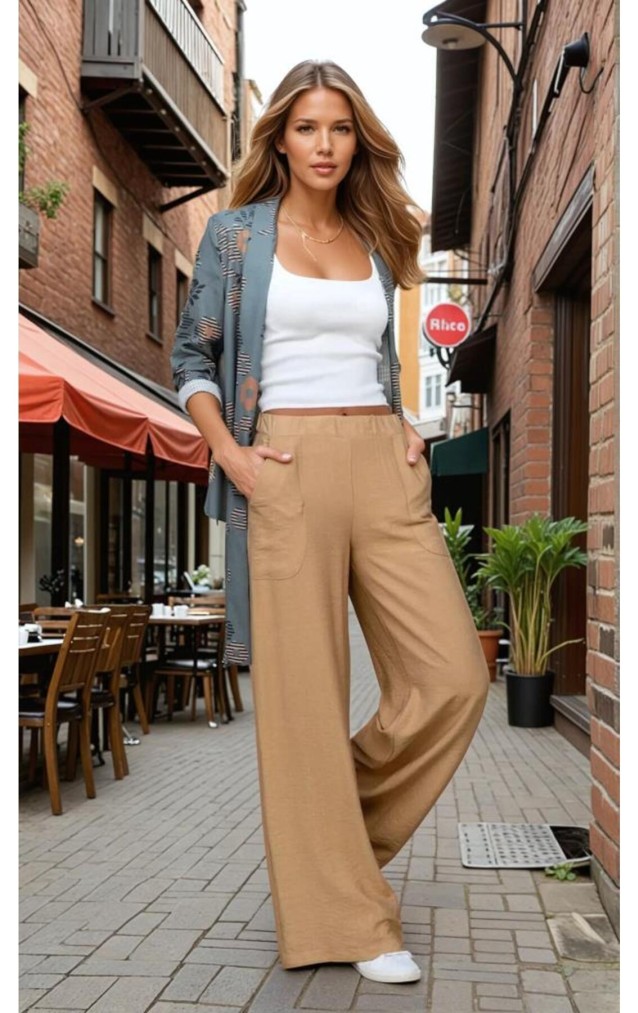 Pasaklı Giyim Kadın Keten Dokulu Pantolon 2933330 Bej