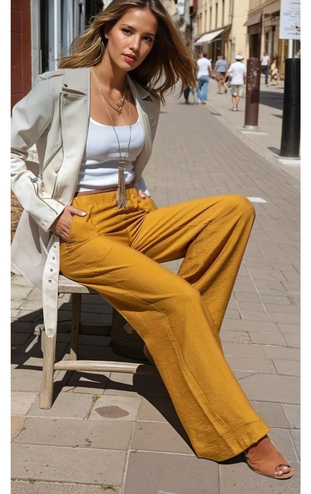Pasaklı Giyim Kadın Keten Dokulu Pantolon 2933330 Hardal