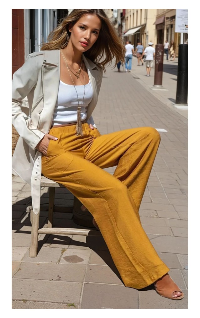 Pasaklı Giyim Kadın Keten Dokulu Pantolon 2933330 Hardal