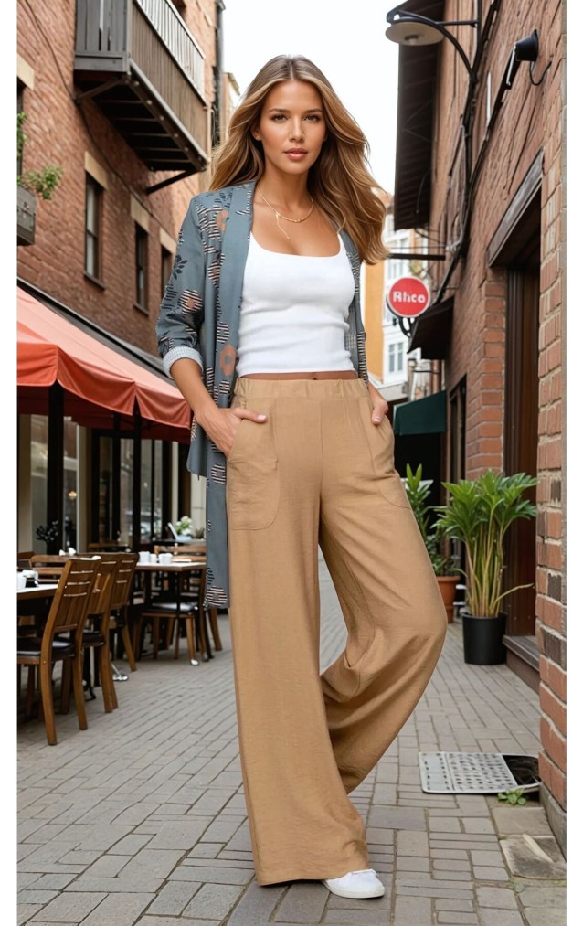 Pasaklı Giyim Kadın Keten Dokulu Pantolon 2933330 Bej