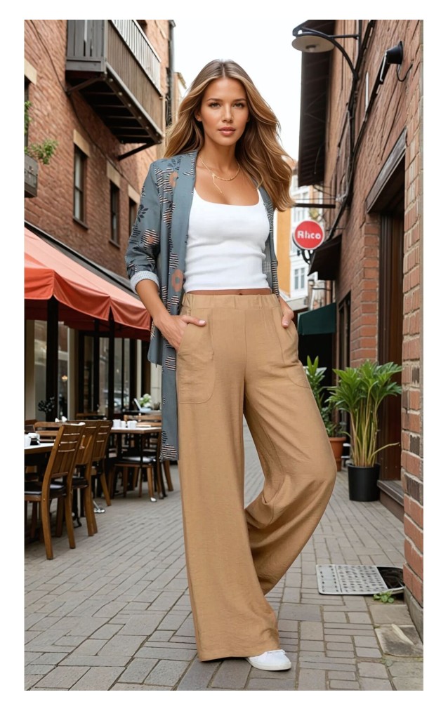 Pasaklı Giyim Kadın Keten Dokulu Pantolon 2933330 Bej