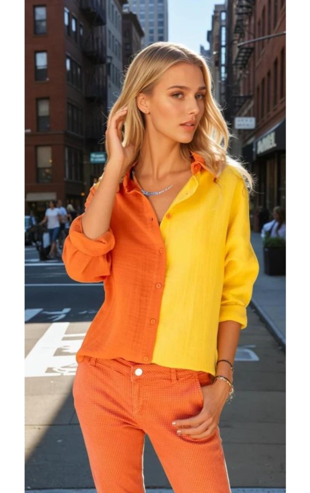 Pasaklı Giyim Kadın Müslin %100 Pamuk Salaş Gömlek 3458275 Turuncu-Sarı