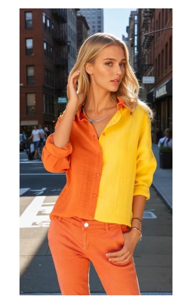 Pasaklı Giyim Kadın Müslin %100 Pamuk Salaş Gömlek 3458275 Turuncu-Sarı