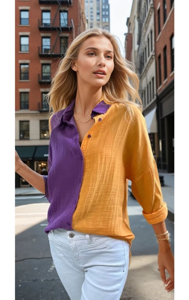 Pasaklı Giyim Kadın Müslin %100 Pamuk Salaş Gömlek 3458275  Mor-Turuncu