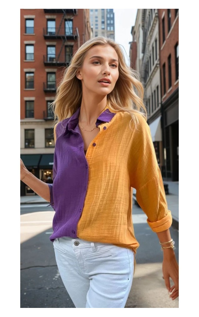 Pasaklı Giyim Kadın Müslin %100 Pamuk Salaş Gömlek 3458275  Mor-Turuncu