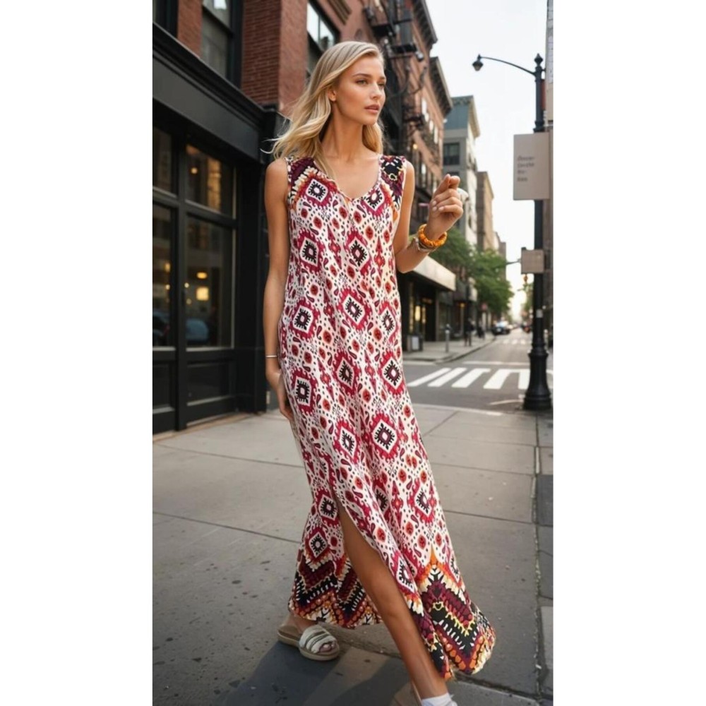 Pasaklı Giyim Pasaklı Giyim Kadın Viskon Bohem Elbise Kırmızı - Premium Kadın Giyim