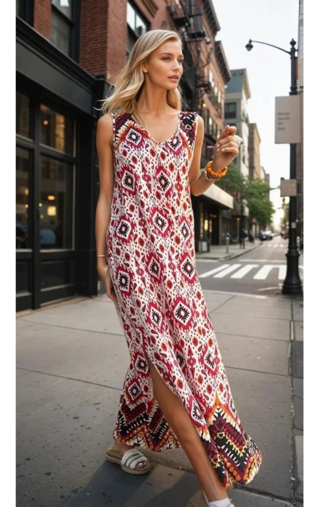 Pasaklı Giyim Kadın Viskon Bohem Elbise 3650286 Kırmızı