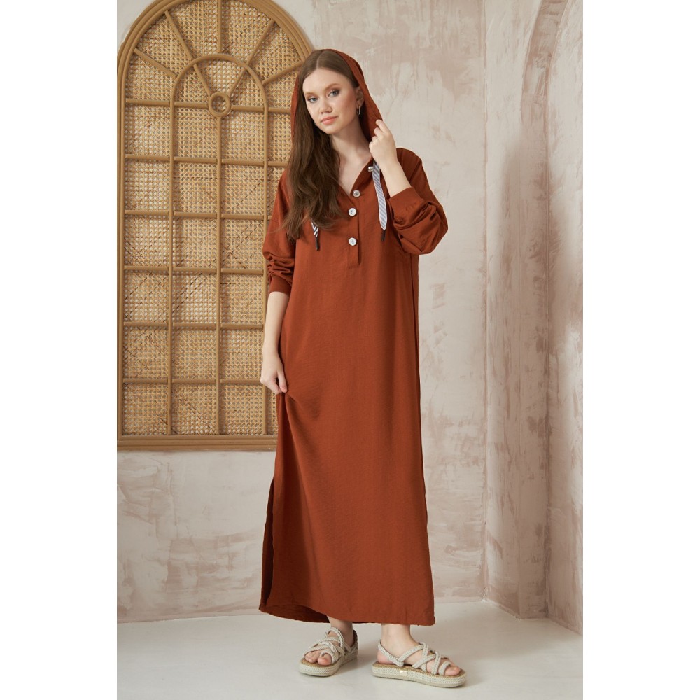 Pasaklı Giyim Pasaklı Giyim Kadın Sırtı Baskılı Kapüşonlu Elbise Kiremit - Premium Kadın Giyim