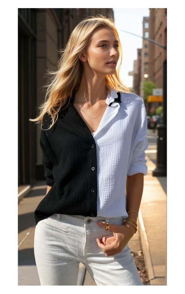 Pasaklı Giyim Kadın Müslin %100 Pamuk Salaş Gömlek 3458275 Siyah Beyaz