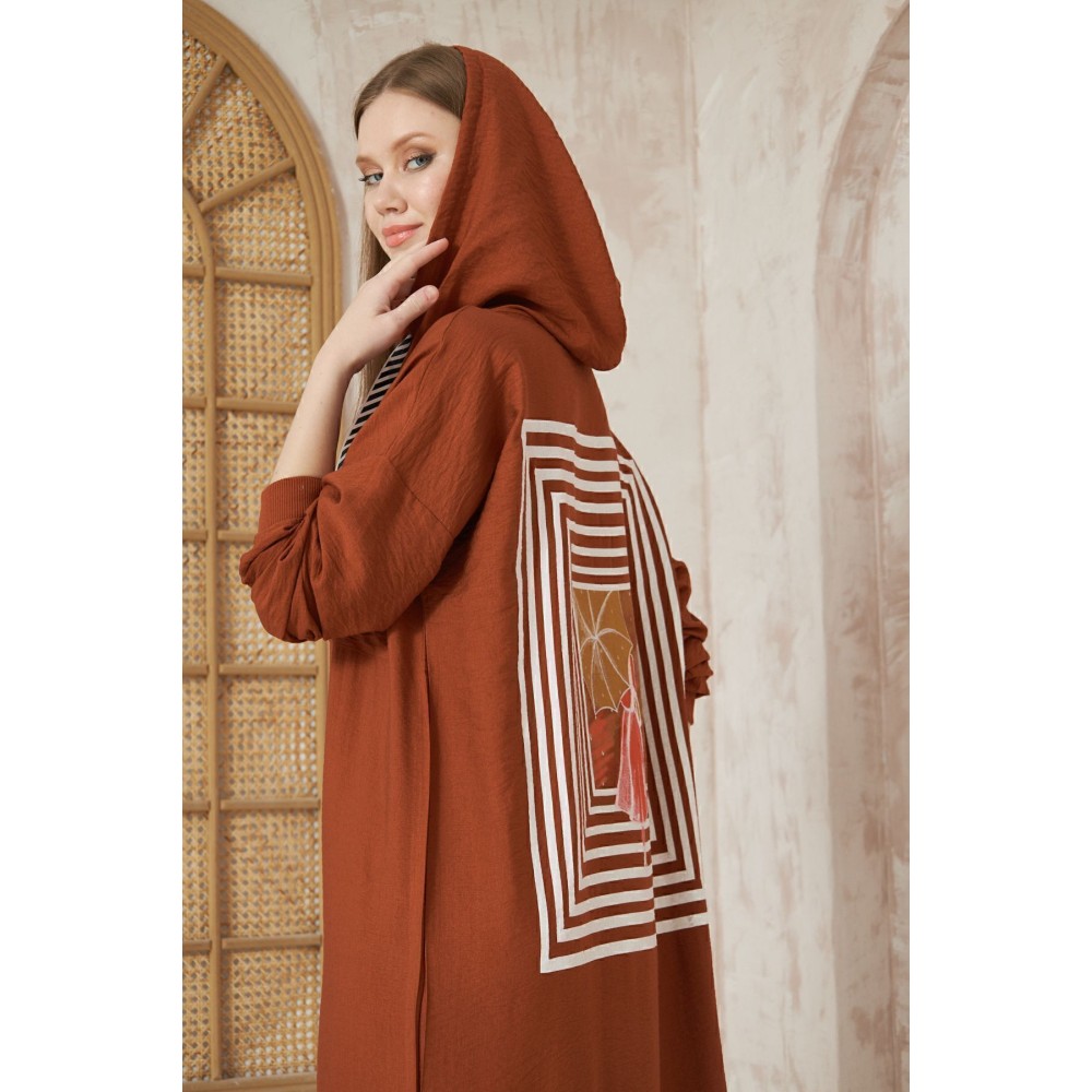 Pasaklı Giyim Pasaklı Giyim Kadın Sırtı Baskılı Kapüşonlu Elbise Kiremit - Premium Kadın Giyim