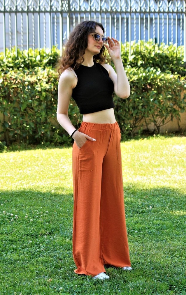 Pasaklı Giyim Kadın Keten Dokulu Pantolon 2933330 Kiremit