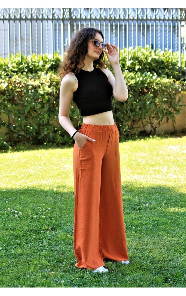 Pasaklı Giyim Kadın Keten Dokulu Pantolon 2933330 Kiremit