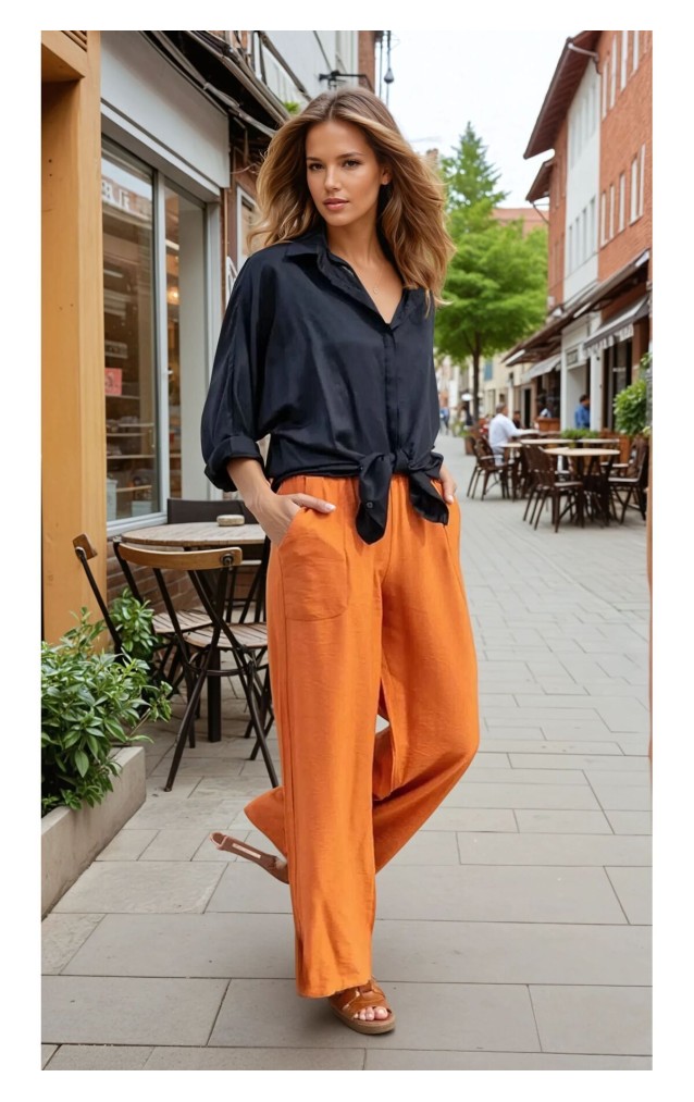 Pasaklı Giyim Kadın Keten Dokulu Pantolon 2933330 Kiremit