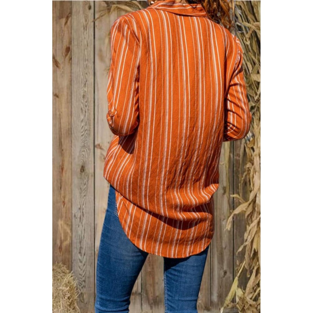 Pasaklı Giyim Pasaklı Giyim Kadın Çizgili Gömlek Kiremit - Premium Kadın Giyim