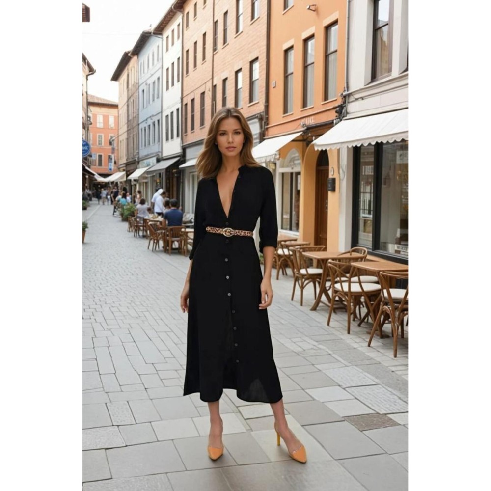 Pasaklı Giyim Pasaklı Giyim Kadın %100 Viskon Tam Boy Gömlek Elbise -1490363 Siyah - Premium Kadın Giyim