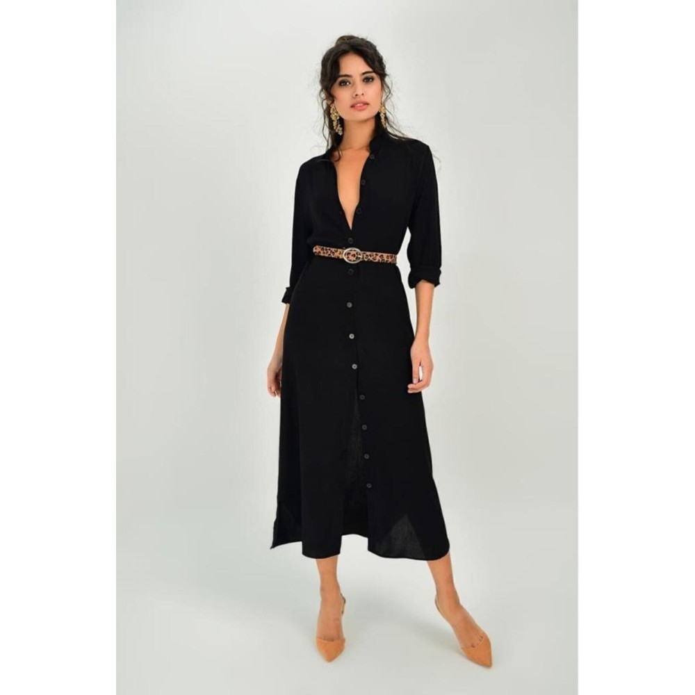 Pasaklı Giyim Pasaklı Giyim Kadın %100 Viskon Tam Boy Gömlek Elbise -1490363 Siyah - Premium Kadın Giyim