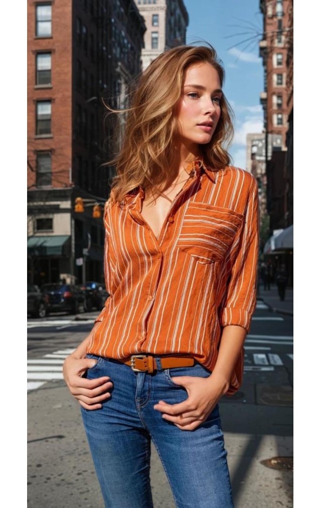 Pasaklı Giyim Kadın Çizgili Gömlek 3266190 Kiremit