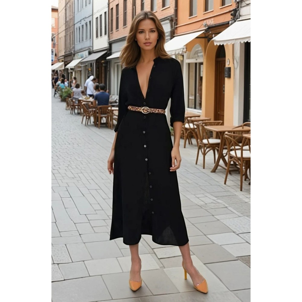 Pasaklı Giyim Pasaklı Giyim Kadın %100 Viskon Tam Boy Gömlek Elbise -1490363 Siyah - Premium Kadın Giyim