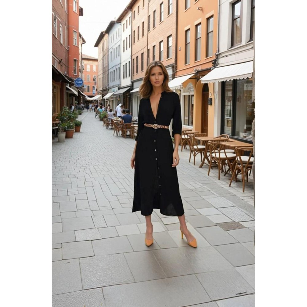 Pasaklı Giyim Pasaklı Giyim Kadın %100 Viskon Tam Boy Gömlek Elbise -1490363 Siyah - Premium Kadın Giyim