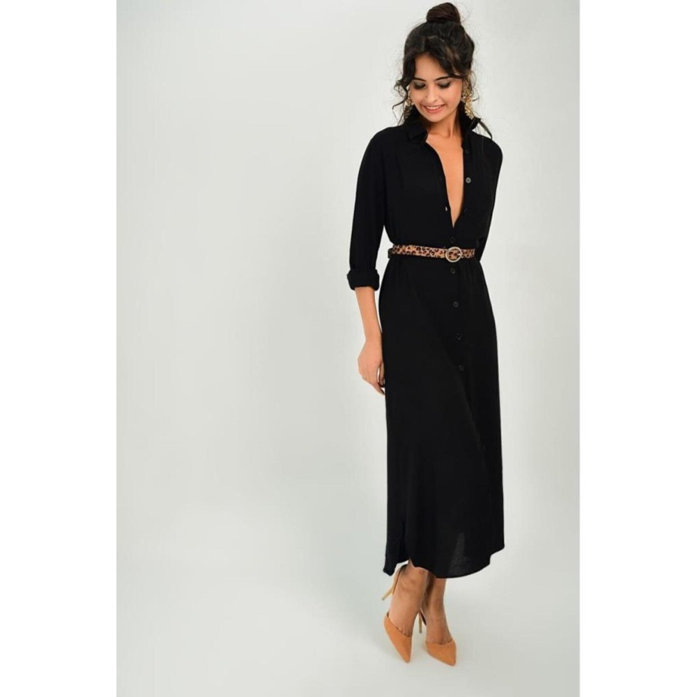 Pasaklı Giyim Pasaklı Giyim Kadın %100 Viskon Tam Boy Gömlek Elbise -1490363 Siyah - Premium Kadın Giyim
